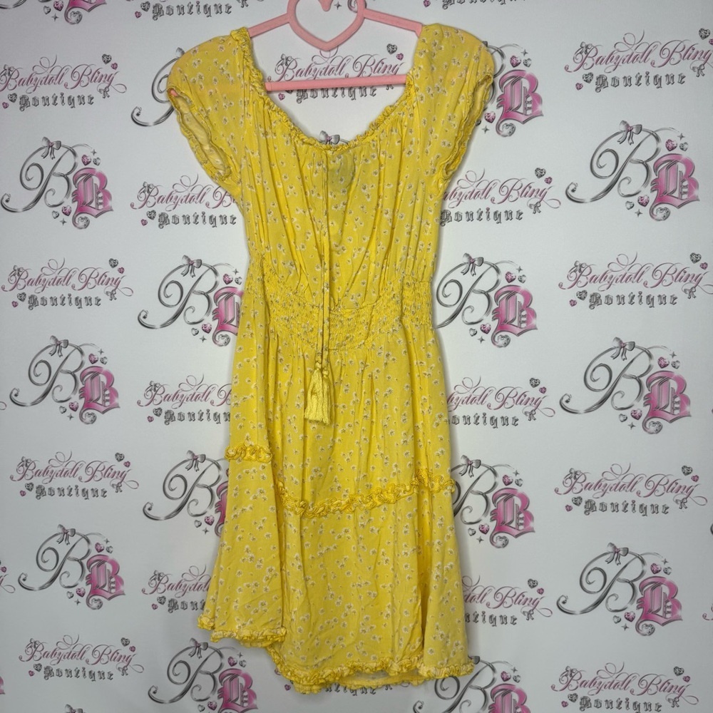 Streetwear society dress daisy 🌼 flowers yellow milkmaid cottagecore tassle